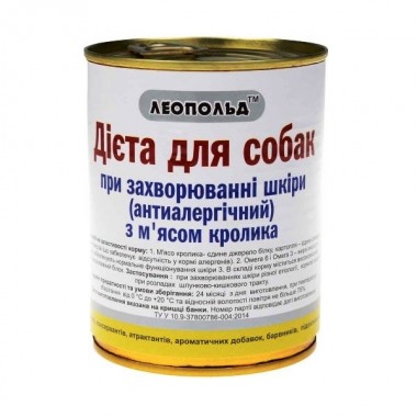  Леопольд Диета при заболевании кожи с мясом кролика для собак 360 г ж/б