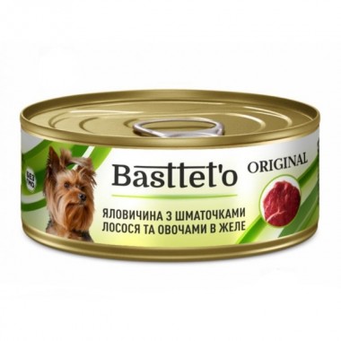  Basttet'o Original для собак Говядина с кусочками лосося и овощами в желе, жб 85 г