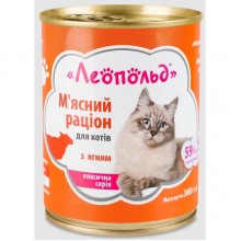 Леопольд Мясной рацион с ягненком для кошек, металлическая банка 360 г Леопольд Мясной рацион с ягненком для кошек, металлическая банка 360 г