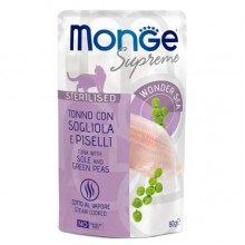 Влажный корм для котов MONGE CAT WET Sterilised тунец с камбалой и зеленым горошком 80 г