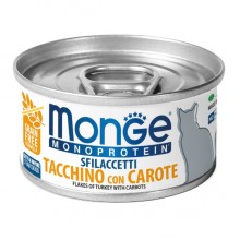 Влажный корм для котов Monge Cat Wet MONOPROTEIN мясные хлопья индейка, морковь 0,08 Кг Влажный корм для котов Monge Cat Wet MONOPROTEIN мясные хлопья индейка, морковь 0,08 Кг