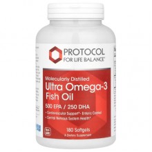 Омега 3 Protocol for Life Balance Molecularly Distilled Ultra Omega-3 Fish Oil 500EPA/250DHA 180 Softgels