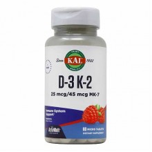 Комплекс Витамин D3+K2 KAL Vitamin K2 MK-7 60 Micro Tablets Raspberry