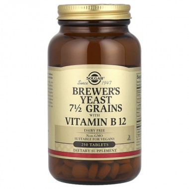 Пивные дрожжи Solgar Brewer's Yeast, 7 1/2 Grains with Vitamin B12 250 Tabs