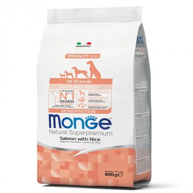  Monge Dog All breeds Puppy & Junior лосось с рисом 0,8 Кг