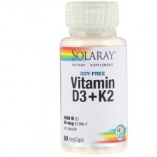 Комплекс Витамин D3+K2 Solaray Vitamin D3 + K2 Soy Free 60 Veg Caps Комплекс Витамин D3+K2 Solaray Vitamin D3 + K2 Soy Free 60 Veg Caps