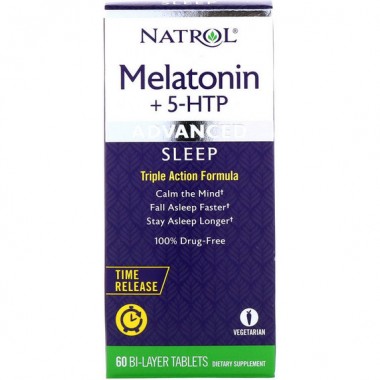 Мелатонин для сна Natrol Melatonin + 5-HTP, Advanced Sleep, Time Release 60 Bi-Layer Tablets NTL-07229