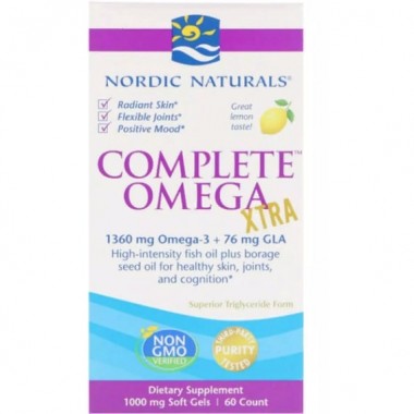 Омега 3 Nordic Naturals Complete Omega Xtra, 1360 mg Omega-3 / 76 mg CLA 60 Softgels Lemon Flavor NOR01801