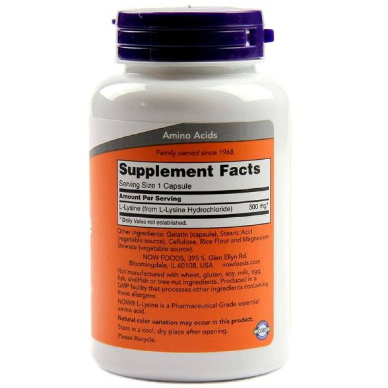 Лизин NOW Foods L-Lysine 500 mg 100 Veg Caps