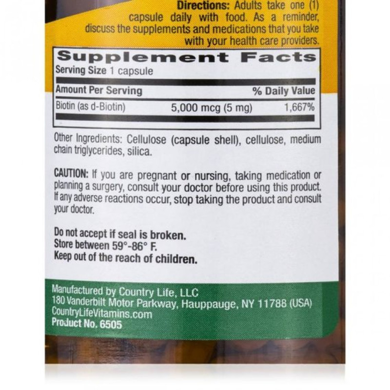 Биотин Country Life High Potency Biotin 5 mg 60 Caps