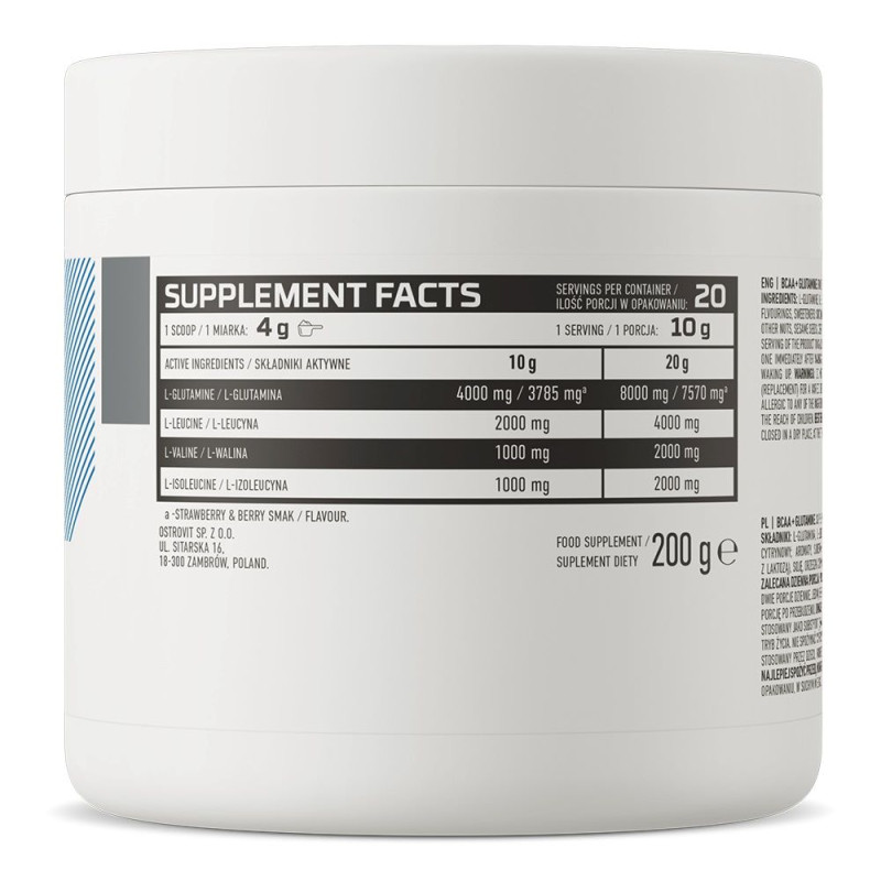 Амінокомплекс для спорту OstroVit BCAA + Glutamine 200 g /20 servings/ Grapefruit