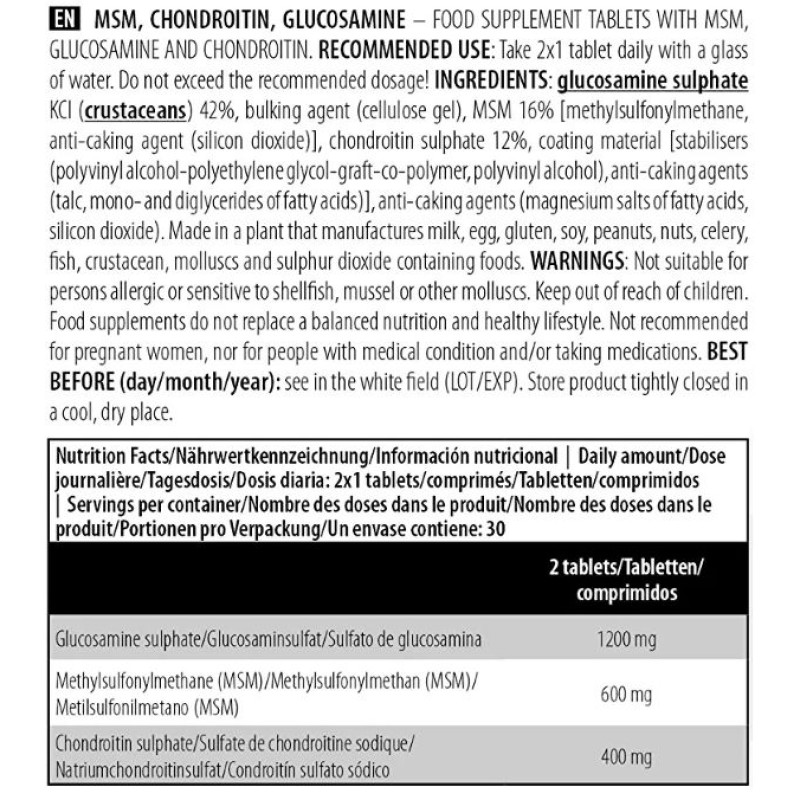 Хондропротектор (для спорту) BioTechUSA MSM Chondroitin Glucosamine 60 Tabs