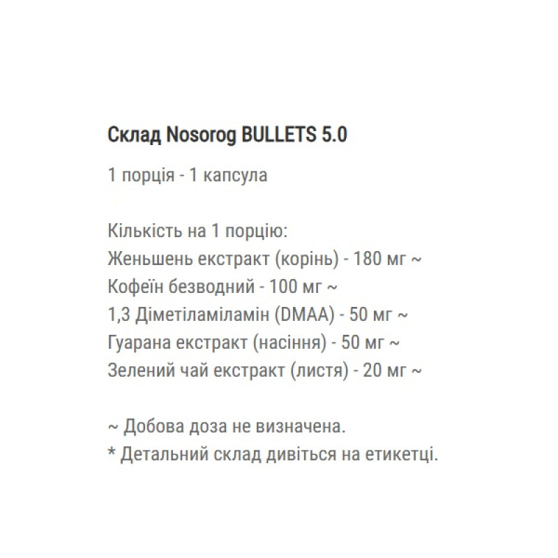 Комплекс до тренування Nosorog Nutrition Bullets 5.0 60 Caps