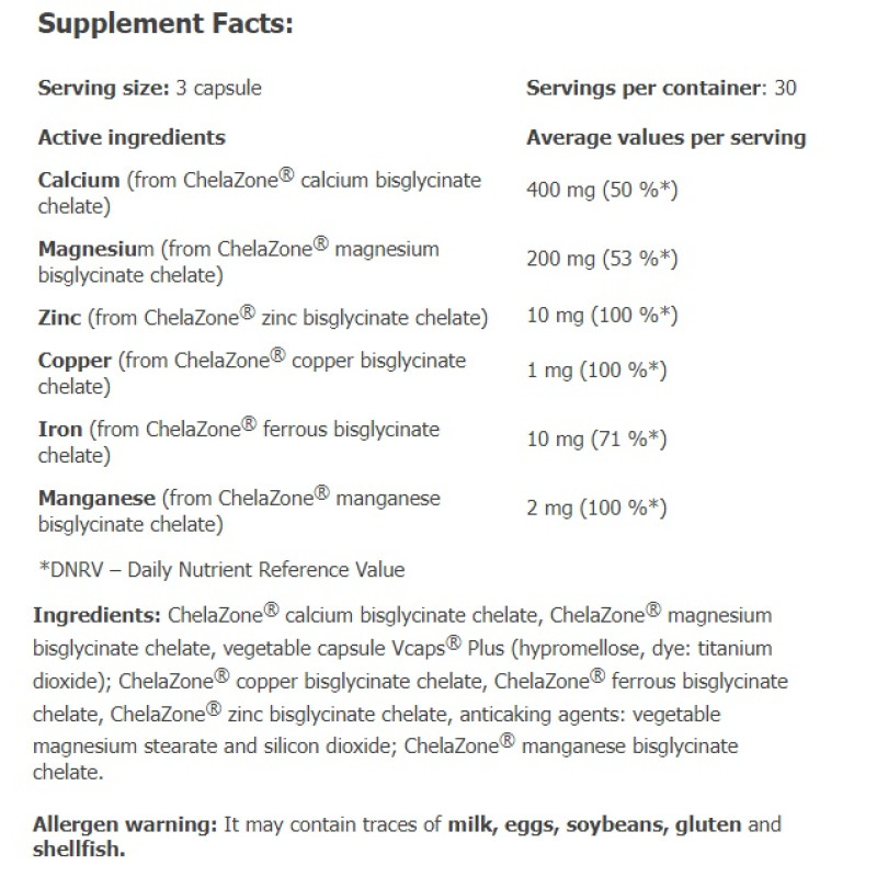Мультимінерали для спорту Amix Nutrition ChelaZone MultiChel Complete 6 Bisglycinate Chelate 90 Veg Caps