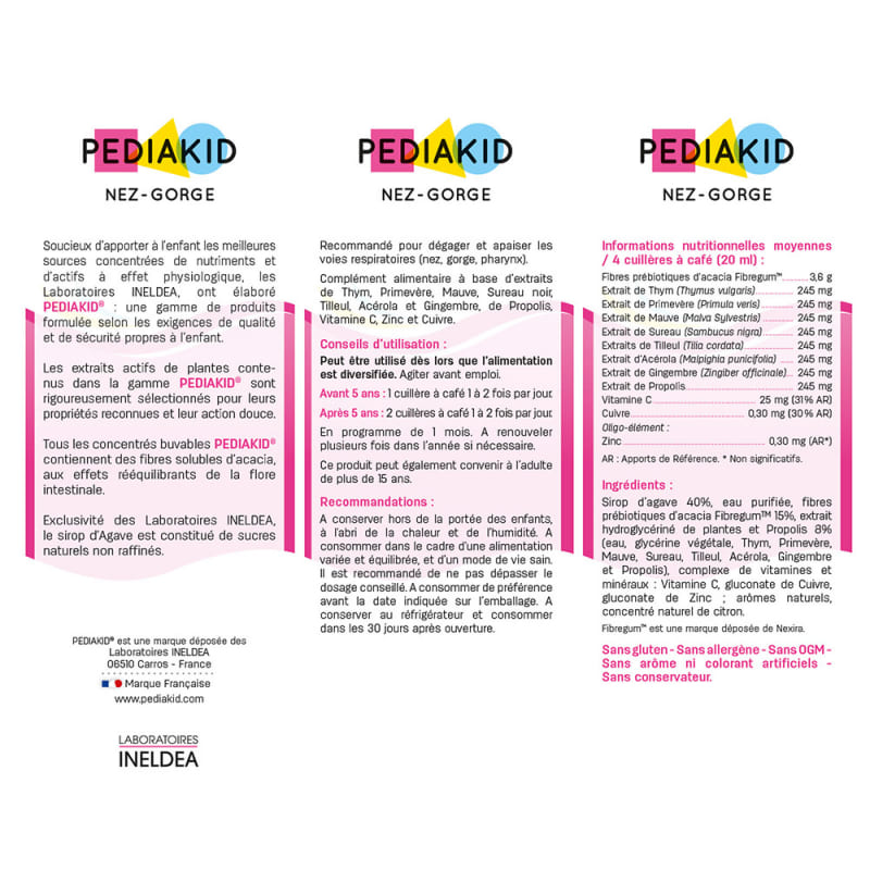 Противопростудное средство для детей Pediakid Nez - Gorge 250 ml Honey and Lemon