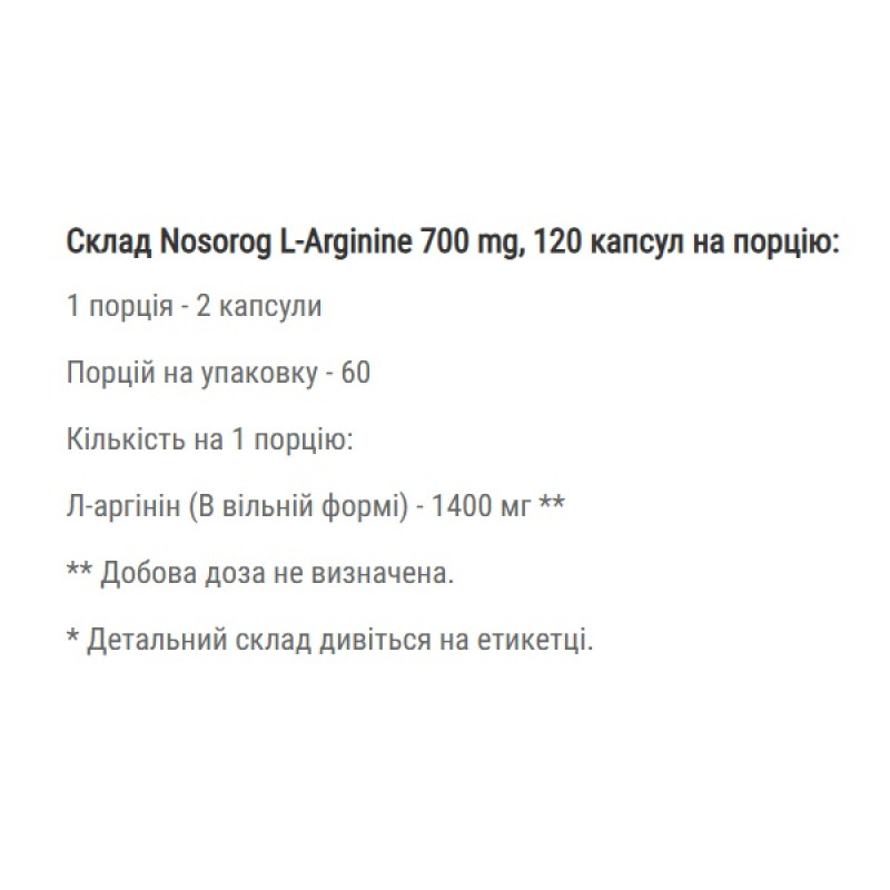 Аргінін для спорту Nosorog Nutrition L-Arginine 700 mg 120 Caps