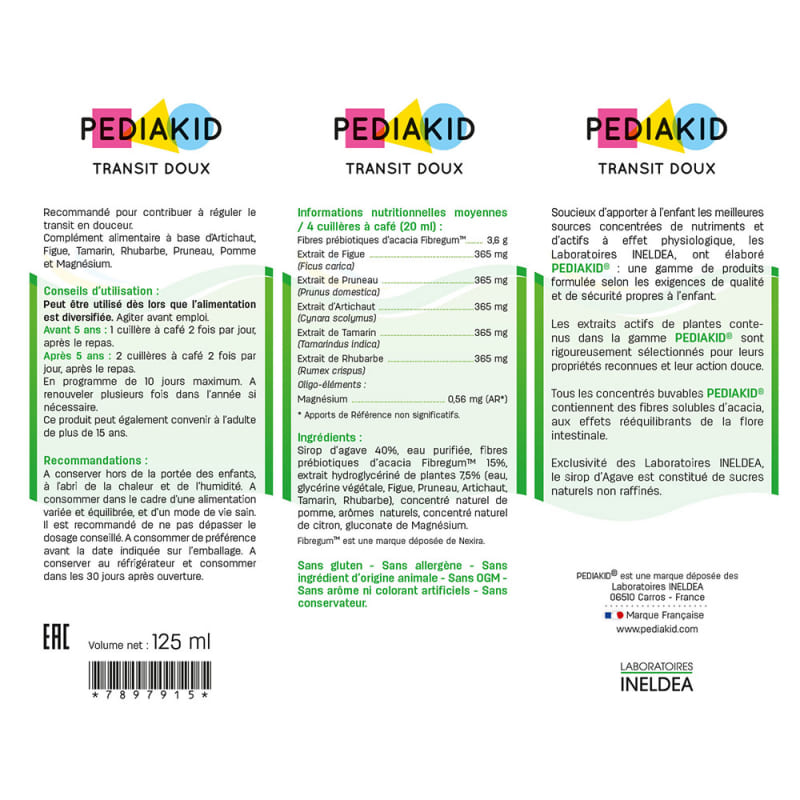Комплекс для профілактики травлення у дітей Pediakid Transit doux 125 ml /25 servings/ Apple
