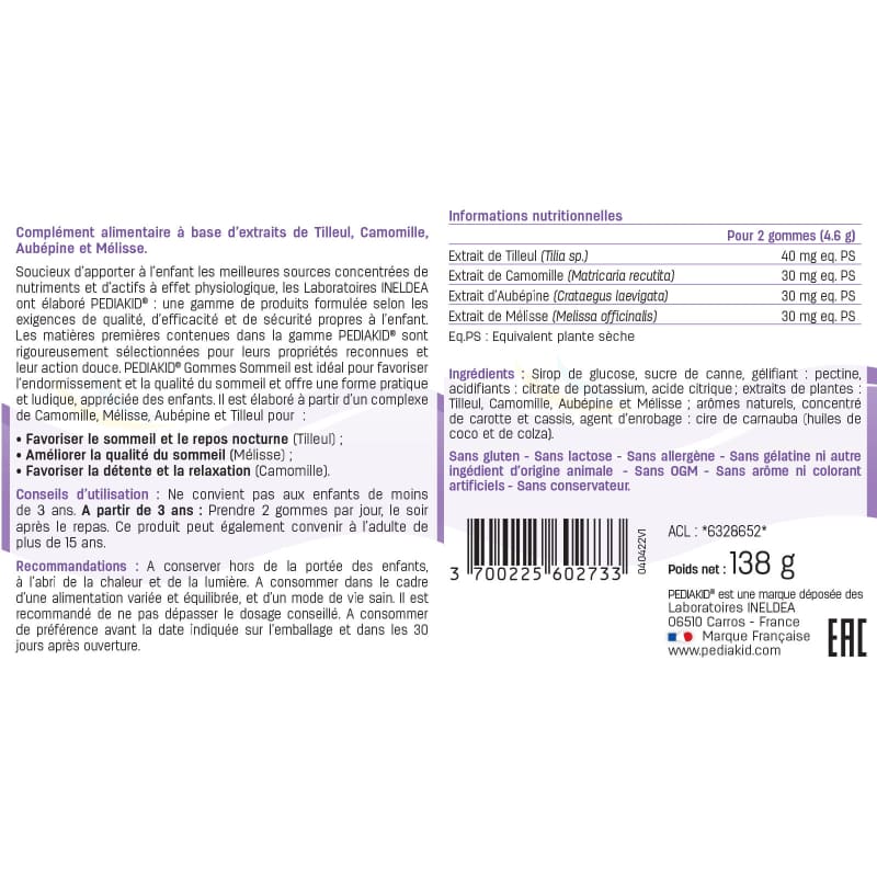 Комплекс для профілактики сну у дітей Pediakid Gommes Sommeil 60 Chewable Tabs