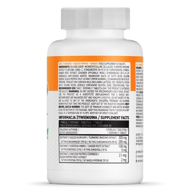 Натуральна добавка для спорту OstroVit Turmeric + Black Pepper + Ginger 90 Tabs