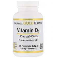 Вітамін D California Gold Nutrition Vitamin D3 5000 IU 360 Fish Softgels