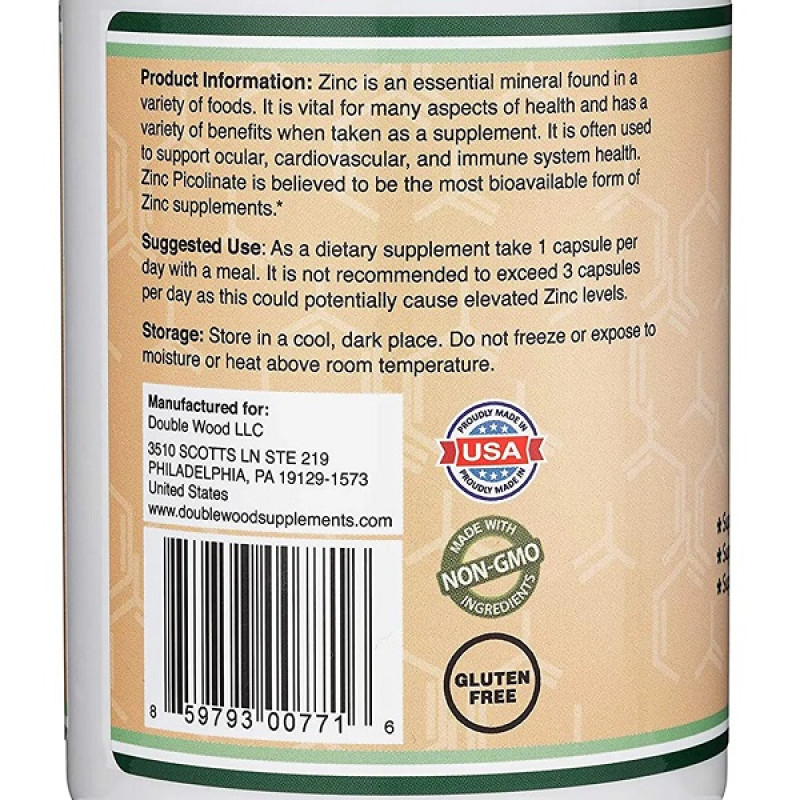Мікроелемент Цинк Double Wood Zinc Picolinate 50 mg 300 Caps