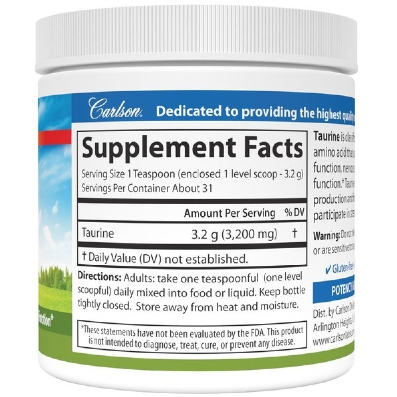 Таурин Carlson Labs Taurine Powder 100 g /31 servings/ Unflavored