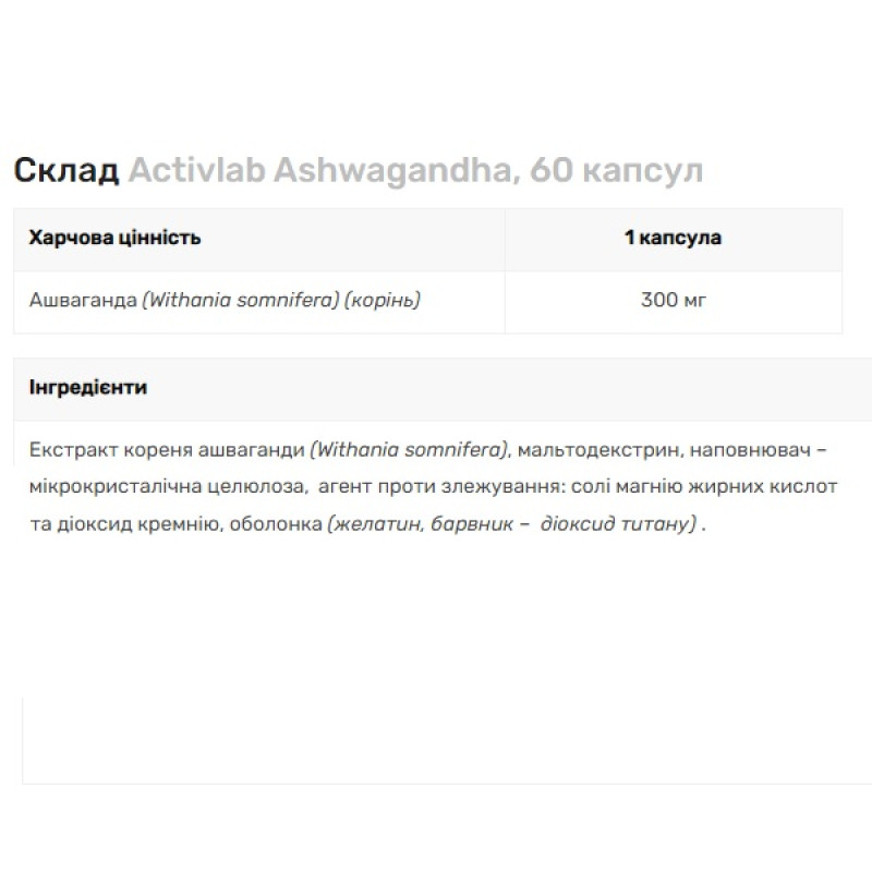 Ашфаганда для спорту Activlab Ashwagandha 60 Caps