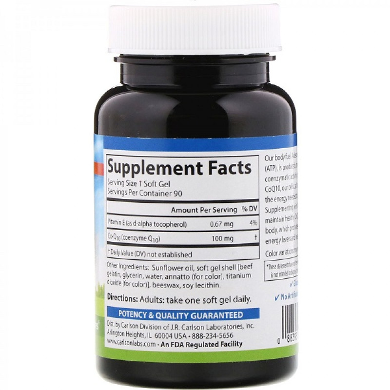 Коэнзим Carlson Labs CoQ10 100 mg 30 Soft Gels