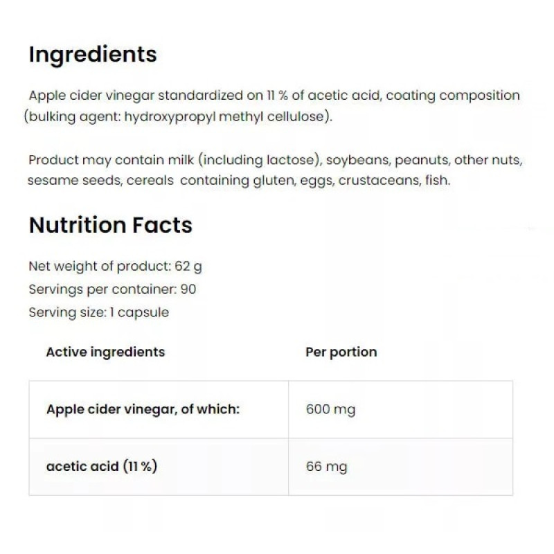Яблучний оцет OstroVit Apple Cider Vinegar VEGE 90 Caps