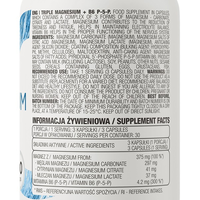 Вітамінно-мінеральний комплекс для спорту OstroVit Triple Magnesium + B6 P-5-P 90 Caps