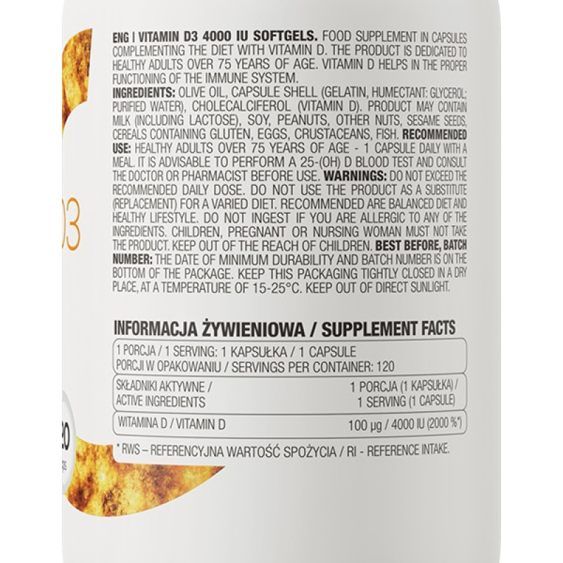 Вітамін D для спорту OstroVit Vitamin D3 4000 120 Caps