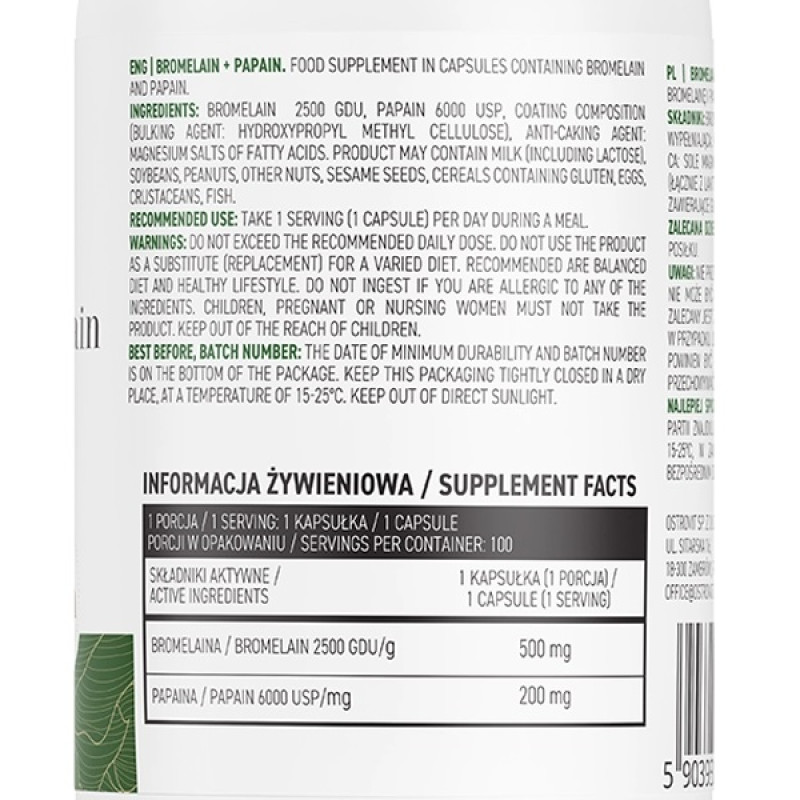Ензими для спорту OstroVit Bromelain + Papain 100 Caps