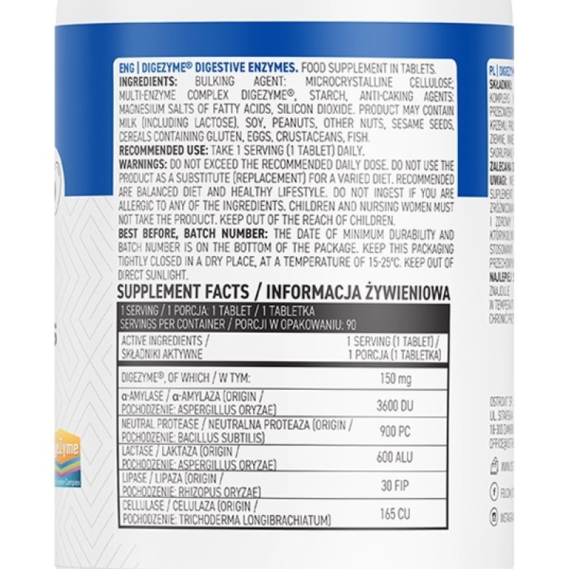 Ензими для спорту OstroVit Digezyme Digestive Enzymes 90 Tabs