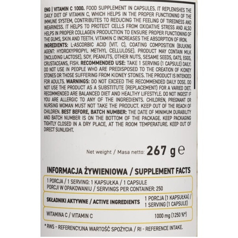 Вітамін C для спорту OstroVit Vitamin C 1000 250 Caps
