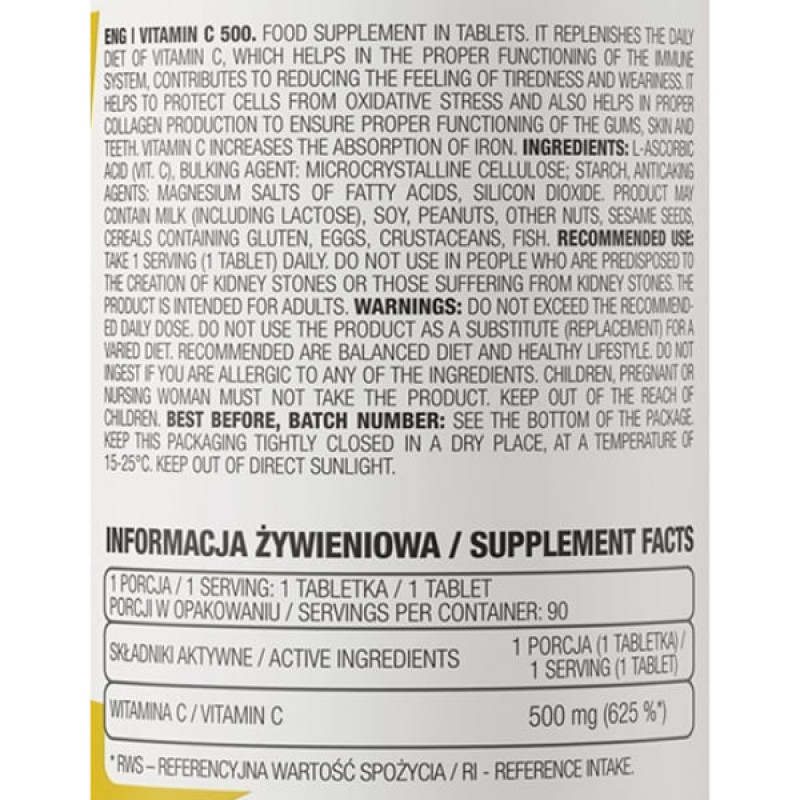 Вітамін C для спорту OstroVit Vitamin C 500 90 Tabs