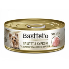  Basttet'o Silver для собак Паштет з  куркою та шматочками яловичини, жб 85 г