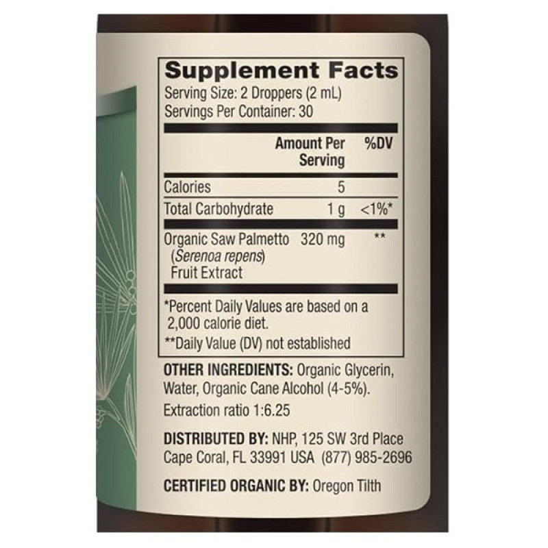 Екстракти ягід сереноа Dr. Mercola Organic Saw Palmetto 60 ml /30 servings/