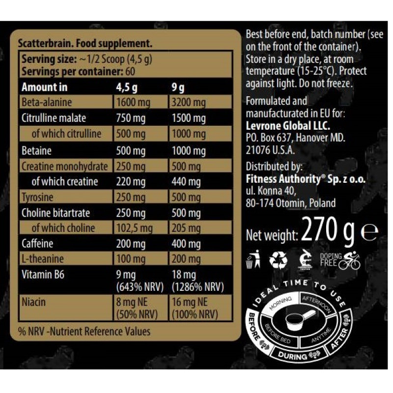 Комплекс до тренування Kevin Levrone Scatterbrain 270 g /60 servings/ Mango Orange