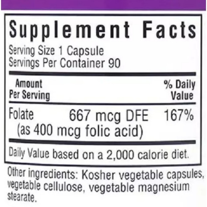 Фолієва кислота Bluebonnet Nutrition Folic Acid 400 mcg 90 Veg Caps
