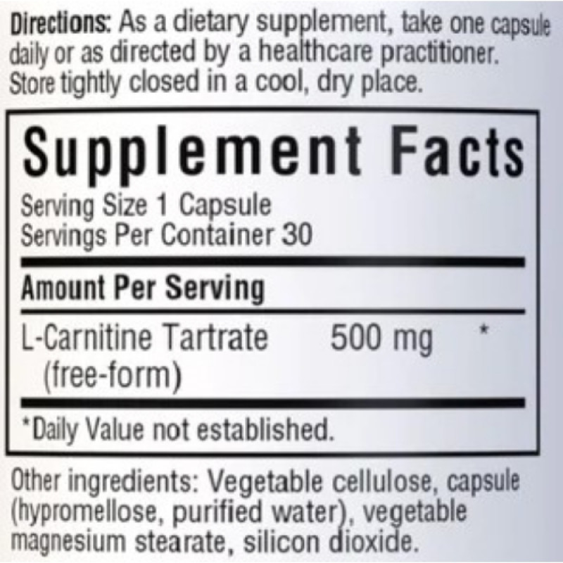 Карнитин Bluebonnet Nutrition L-Carnitine 500 mg 30 Veg Caps