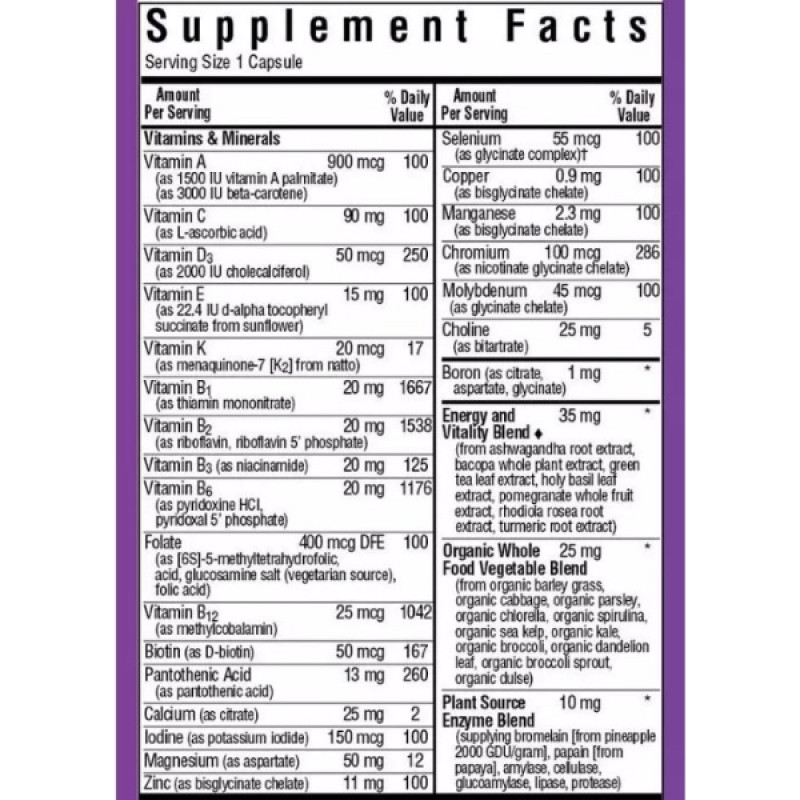 Витаминно-минеральный комплекс Bluebonnet Nutrition Maxi ONE Iron free 30 Veg Caps