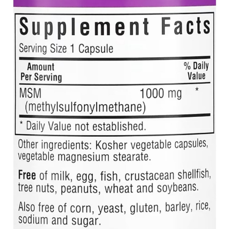 Препарат для суглобів та зв'зок Bluebonnet Nutrition MSM 1000 mg 60 Veg Caps