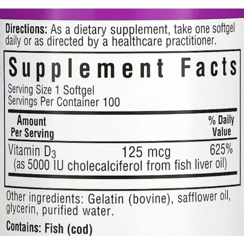 Вітамін D Bluebonnet Nutrition Vitamin D3 5000 IU 100 Softgels