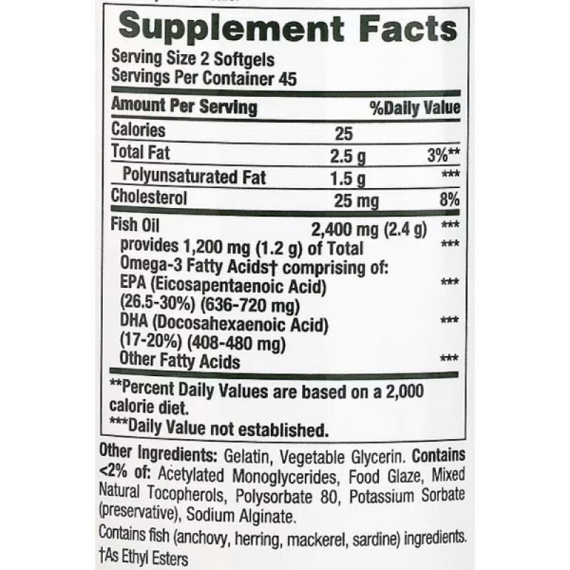 Омега 3 Nature's Bounty Fish Oil 2400 mg Odorless 90 Caps