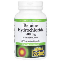 Бетаїну гідрохлорид Natural Factors Betaine Hydrochloride with Fenugreek 500 mg 90 Veg Caps