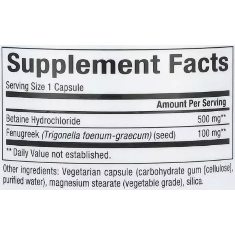 Бетаїну гідрохлорид Natural Factors Betaine Hydrochloride with Fenugreek 500 mg 90 Veg Caps