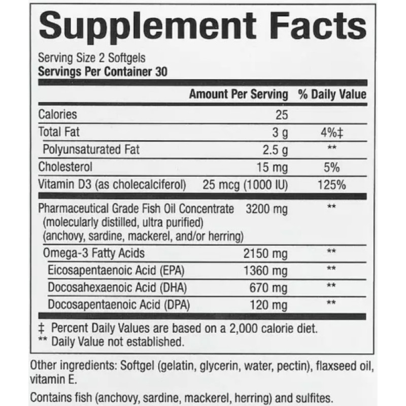 Омега 3 Natural Factors RxOmega-3 Ultra Strength 2150 mg with Vitamin D3 25 mcg (1000 IU) 60 Softgels