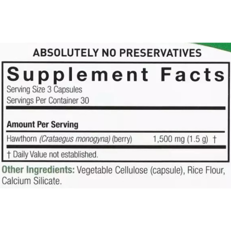 Комплекс для профілактики нервової системи Nature's Answer Hawthorn Berry 1500 mg 90 Veg Caps