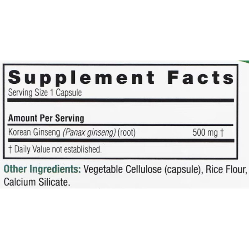 Комплекс для профілактики нервової системи Nature's Answer Korean Ginseng 500 mg 50 Veg Caps