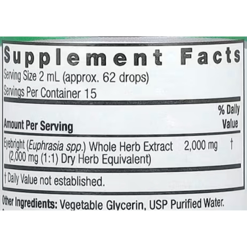 Комплекс для профілактики зору Nature's Answer Eyebright Herb, Fluid Extract, Alcohol-Free 2000 mg 30 ml /15 servings/